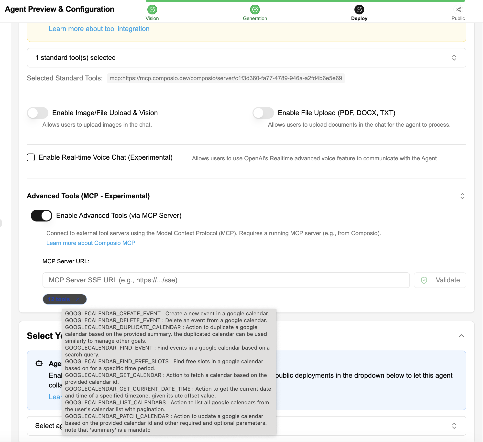 Advanced Tools (MCP) configuration in Agent5ive