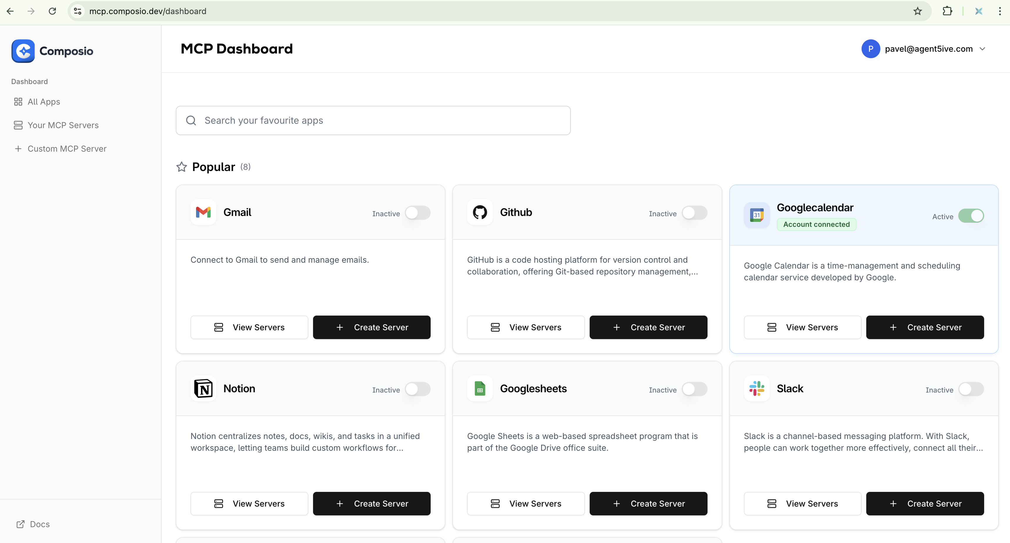 Composio MCP Dashboard