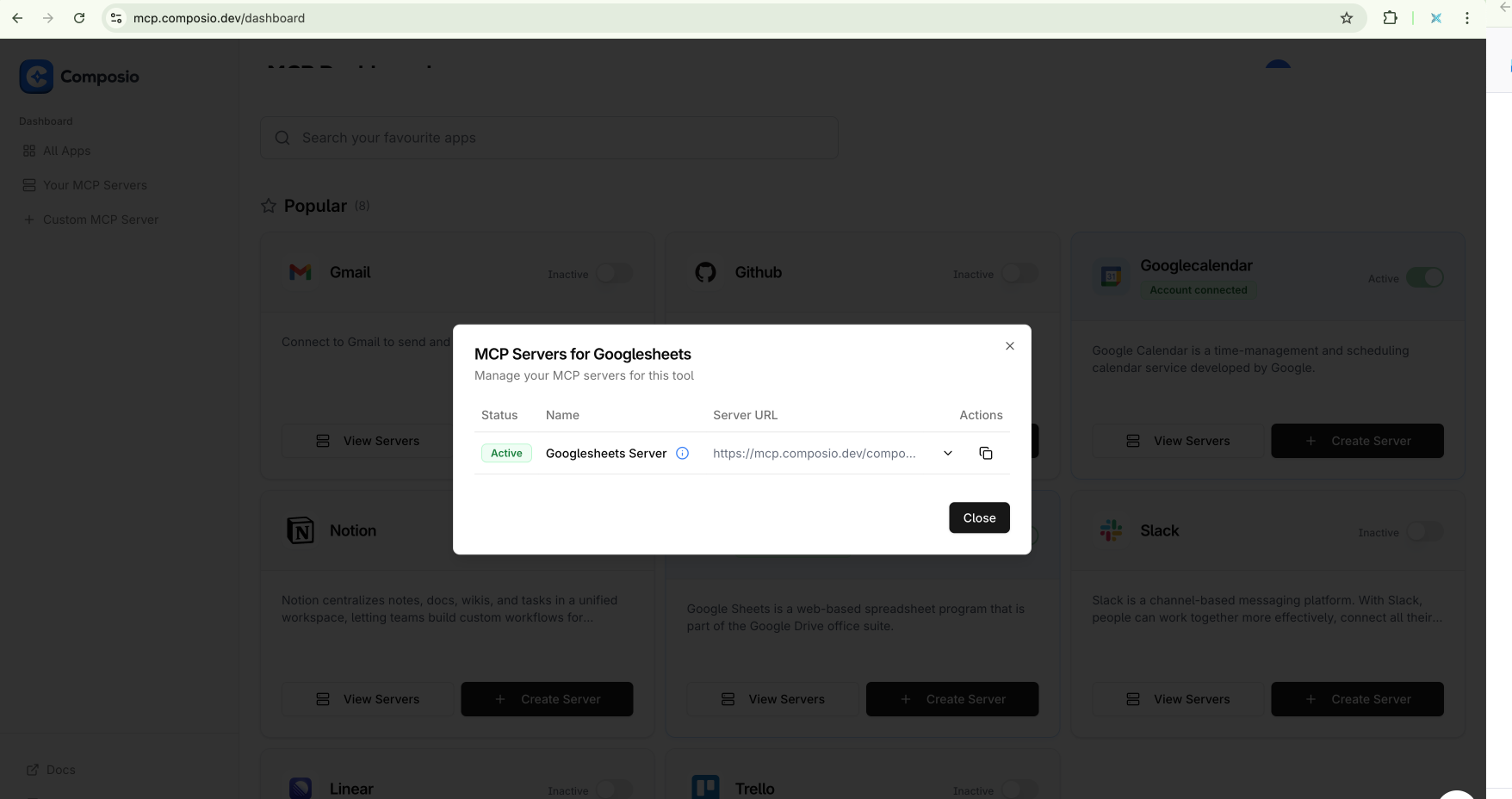 Composio MCP Dashboard