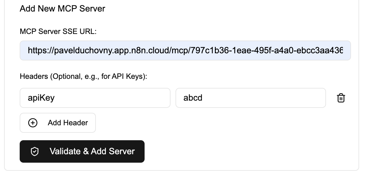 MCP Server configuration with authentication headers