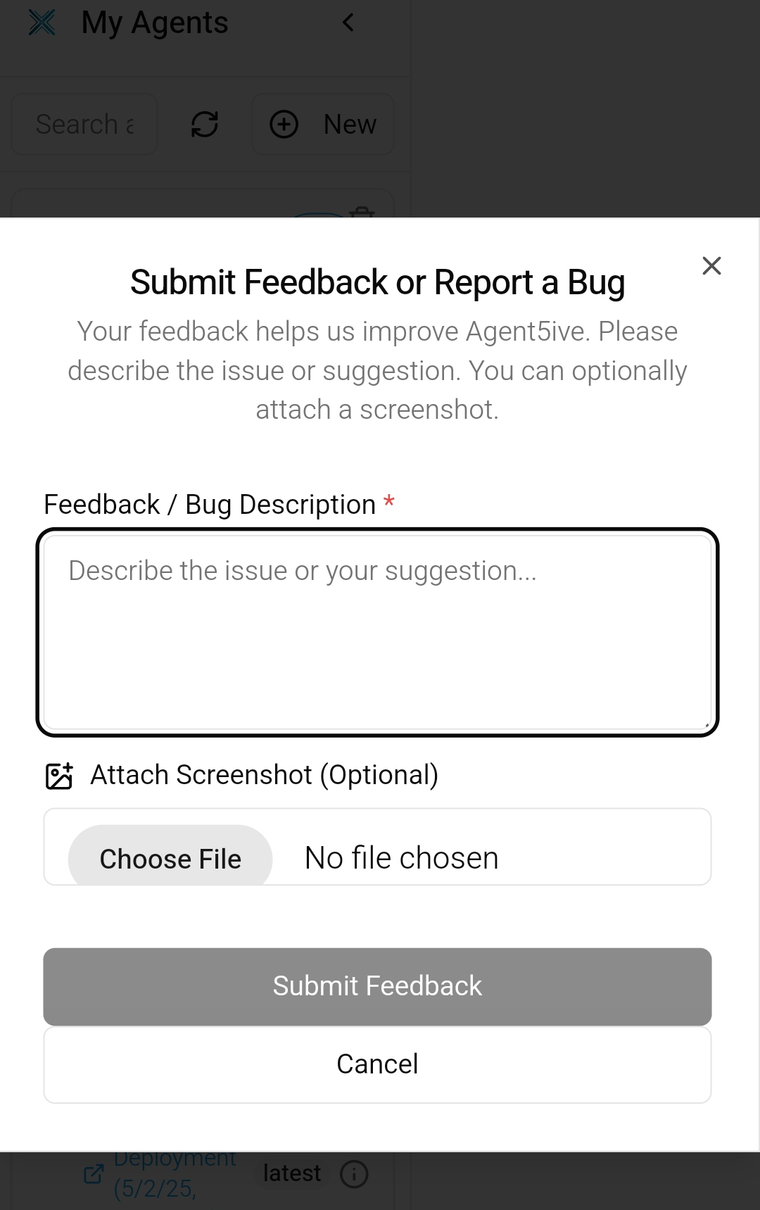 Feedback submission form