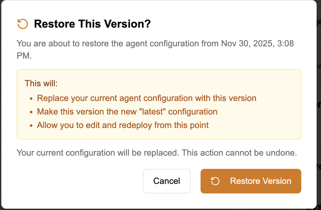 Historical version view showing the version banner and Restore This Version button